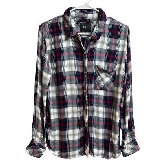Rails Hunter Button Up Shirt Navy Plaid Flannel Long Sleeve Medium - Picture 1 of 9